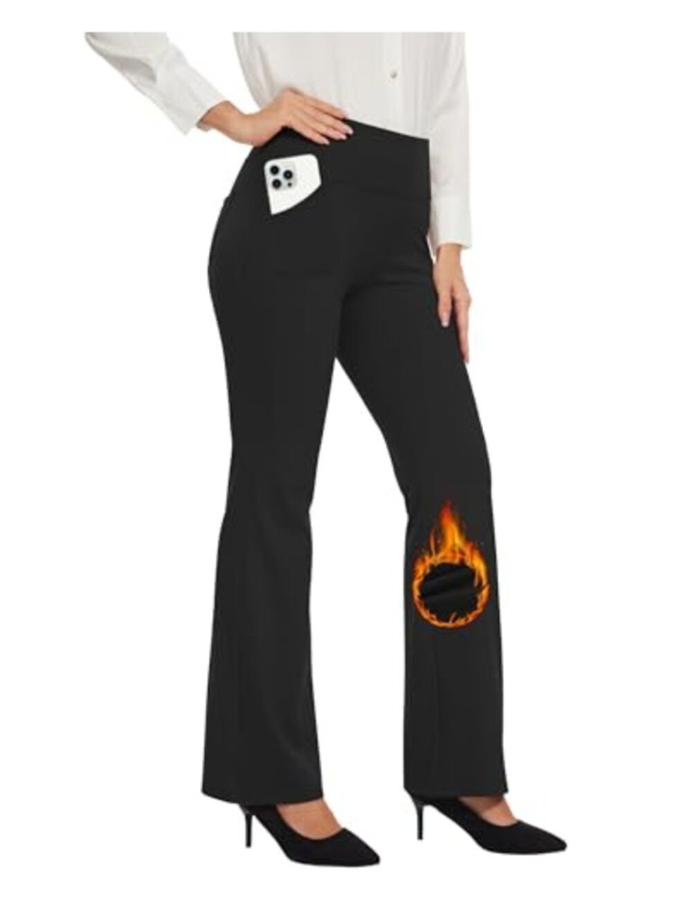 Water Resistant Fleece Lined Bootcut Leggings Yoga Work Pants 4 Pockets